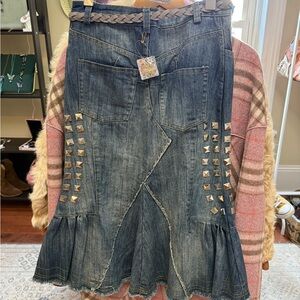 Studded Jeans Skirt with Ruffle Hem